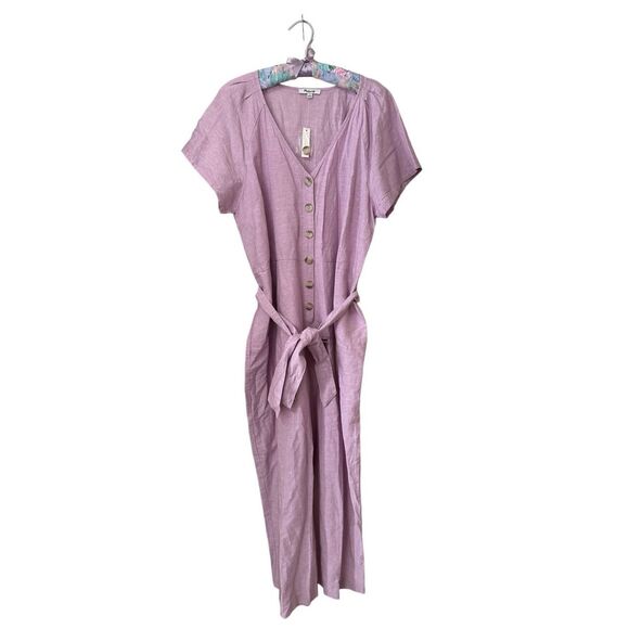 NWT Madewell Linen-Cotton Pleat-Sleeve Jumpsuit Pressed Orchid | Size 16 - Picture 2 of 4